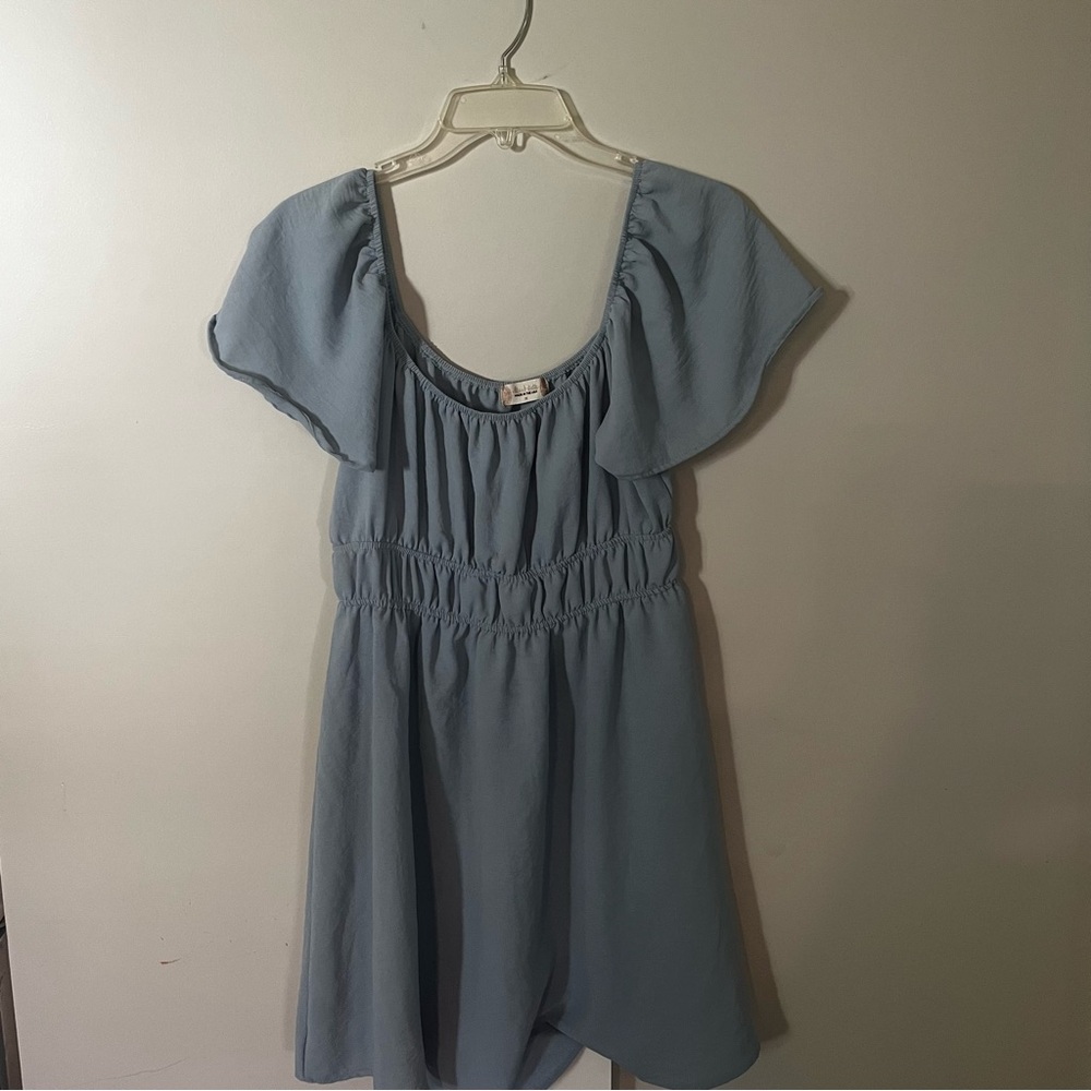 Altar'd State Dusty Blue Flutter Sleeve Mini Dress